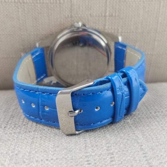 Manhattan by Croton Women Watch Crystal Accent Blue Leather Band Wrist Watch - Picture 6 of 11